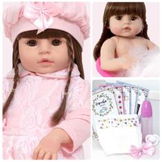 Boneca Reborn Recém Nascida Cabelo Castanho Com Chupeta - Cegonha Rebo