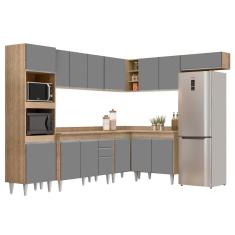 Armário De Cozinha Modulada De Canto 8 Peças Cp02 Balcão Com Tampo Castanho/cinza - Lumil