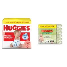 Fralda Descartável Huggies Máxima Proteção Tamanho G 160 unidades + Lenços Huggies Higiene Superior Limpam 2x Mais com 288 unidades