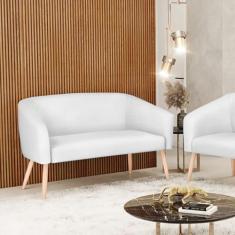 Sofá 2 Lugares Namoradeira Stella Pé Palito Natural Sintético Branco D