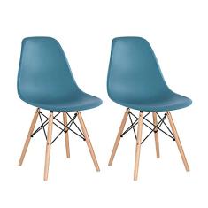 Loft7, Kit 2 Cadeiras Charles Eames Eiffel Dsw Em Polipropileno Com Pés De Madeira Clara Versátil E Elegante Sala De Jantar Cozinha Bar E, Turquesa