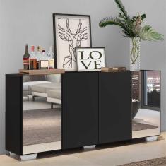 Aparador Buffet c/ Espelho e Pés Quadrados Vegas Multimóveis Preto/Branco