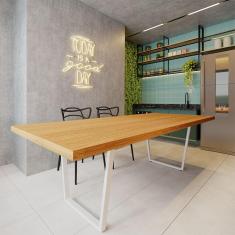 Mesa Industrial para Ambiente Biofílico Premium Madeira Maciça Lanna com Ferragem 3,00 X 1,00 Branco