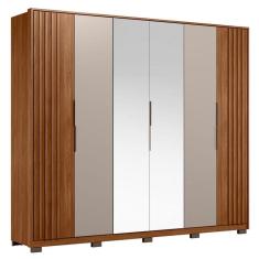 Guarda Roupa Casal Ripado Atrice 6 Portas Nogueira Nude Prime TX com Espelho e Pés Demóbile - Demartêz