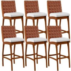 Kit 06 Banquetas Altas Mila Camel Corano Branco