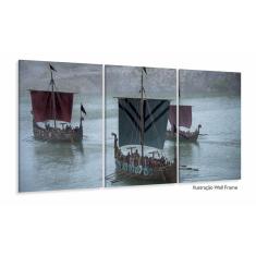 Quadro Decorativo Barco Da Série Vikings Sala Tecido 3 Peças