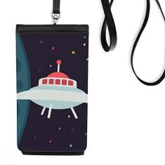 Bolsa estilo carteira para celular com tema de OVNI Art Déco, universo, alienígena, bolso preto
