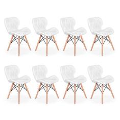 Kit 08 Cadeiras Charles Eames Eiffel Slim Wood Estofada - Branca - Mag