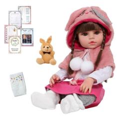 Bebê Tipo Reborn Realista Fofinha Com Coelhinho Pelúcia - Cegonha Rebo