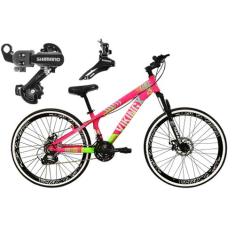 Bicicleta Aro 26 Vikingx Tuff Rosa/Verde 21v Alumínio Câmbio Shimano F
