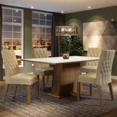 Sala de Jantar Ingrid Mesa Tampo Madeira 4 Cadeiras Madesa