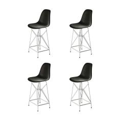 Kit 4 Banquetas Bistrô Alta Eames Preta Base Ferro Branco - Cor: Preto