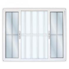 Janela de Alumínio de Correr 100x200cm 4 Folhas 2 Fixas com Grade e Vi