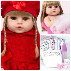 Boneca Reborn Loira Toda de Vinil Siliconado Pode Dar Banho - Cegonha 