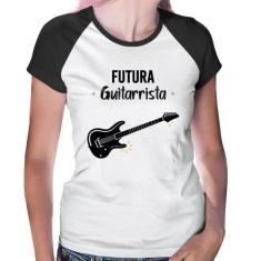 Baby Look Raglan Futura Guitarrista - Foca na Moda, Branco, Preto, M