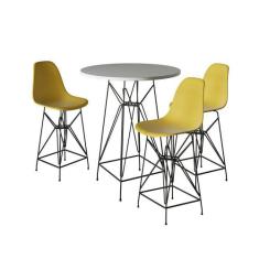 Jogo Mesa Bistrô Eames Branca 60Cm 3 Banquetas Amarela Base Ferro Pret