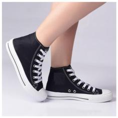 Tenis Feminino Botinha Cano Medio Casuall Moda Leve Star, Preto, 35/36