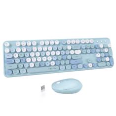 Combinações coloridas de teclado e mouse sem fio para computador UBOTIE, teclas flexíveis para máquina de escrever, teclado de escritório de tamanho normal, conexão sem interrupções de 2,4 GHz e mouse