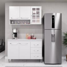 Cozinha Modulada Compacta Fidelitá Viena 2 Peças 120cm 5 Portas 3 Gavetas Com Tampo Branco
