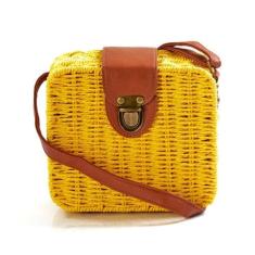 Bolsa Quadrada Feminina Palha Sintética Moda Praia - KINGLEEN, Amarelo