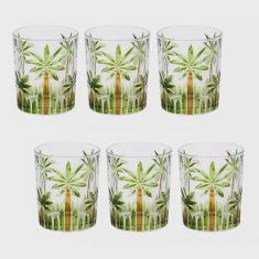 Conjunto de 6 Copos Baixo de Cristal Palm Tree Handpaint 340ml 27773 - Wolff