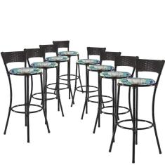 Kit 8 Banquetas Alta Forts Fibra Uv Bancada, área Goumert, Bar, Piscina, Balcão, Floral Azul