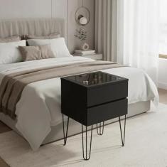 Mesa de Cabeceira Lateral de Apoio Penteadeira Pés Hairpin Legs Estilo Industrial Preto Laca