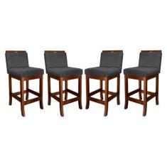 Kit 4 Banquetas Turim Assento 60 Cm Madeira Castanho Suede - CCS Inter