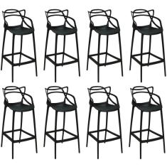 Kit 8 Banquetas  Com Encosto Design Cozinha/bancada  Preto