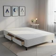 Cama Box Castor Casal Poli Branco com 2 Gavetas 138x188x27cm