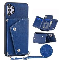 Asuwish Capa de telefone para Samsung Galaxy A32 4G 6,4 polegadas capa carteira com protetor de tela de vidro temperado e suporte para cartão de crédito alça transversal acessórios para celular A 32