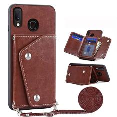 Asuwish Capa de telefone para Samsung Galaxy A20 A30 capa carteira com protetor de tela de vidro temperado e suporte para cartão alça transversal acessórios de celular de couro M10s A 30 20A SM A205G