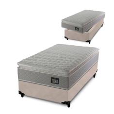 Cama Box Solterio + Colchão Strong D45 One Face Bege 88x188x63cm - Suporta até 150Kg + 1 Trav