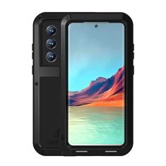 LOVE MEI Capa robusta militar para Samsung Galaxy S22 Ultra 5G, sem protetor de tela de vidro temperado, à prova de choque, à prova de poeira, metal híbrido e gel de silicone, capa de corpo inteiro