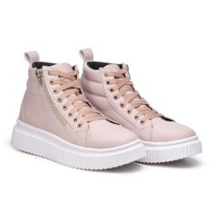 Tenis Feminino Rosa com Solado tratorado Plataforma. Botinha Feminina 