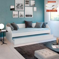 Bicama Solteiro Duo Com Cama Auxiliar Em Mdf Premium Branco Com 2 Colchões