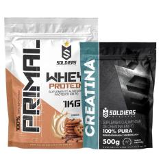Kit: Whey Protein Primal 1Kg 100% Importado + Creatina Monohidratada 500g - Soldiers Nutrition-Unissex