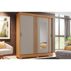 Guarda Roupa Casal Briz B353 2 Portas de Correr 2 Gavetas MDF-MDP Nature-Cinza Henn