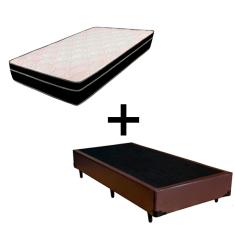 Cama Box Solteiro 88 - Tecido Sintético Marrom com Colchão Paris Bello Box - Molas Ensacadas Preto 56x88x188