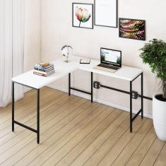 Mesa de Escritório em L Estilo Industrial 135x140cm Active Branco Chess/Preto