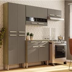 Cozinha 10 Portas Balcão 2 Gavetas Nala Freijó/Gris