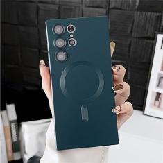 Capa de telefone magnética de silicone para Samsung S20 S21 FE S22 S23 Ultra Note 20 10 Plus à prova de choque proteção de câmera Cove, verde, para Note 10 Plus