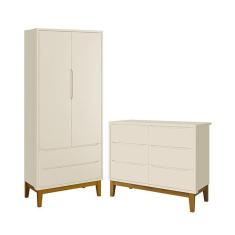 Jogo de Quarto Infantil Classic Guarda Roupa 2 Portas e Cômoda 6 Gavetas com Pés Amadeirado - Reller Móveis