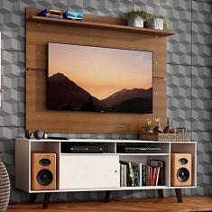 Rack Madesa Cancun com Pés e Painel para Tv até 65 Polegadas - Branco/rustic 095z