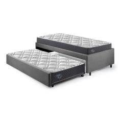 Bicama Box Solteiro 88x188 Suede com Dois Colchões Adapto Molas Ensacadas Ecoflex Cinza