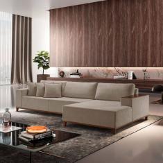 Sofá com Chaise 4 Lugares Bouclê 270 Cm Grécia Bege