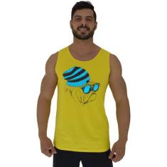 Regata Clássica Masculina MXD Conceito Pug Hipster Buldogue, M, Amarel