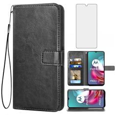 Asuwish Compatível com Moto G30/G20/G10/10 Power 2021 Capa carteira de vidro temperado protetor de tela suporte de cartão acessórios para celular MotoG30 MotoG20 MotoG10 Motorola G 30 20 G10Power