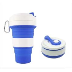 Copo Ecológico Retrátil Silicone Grande Dobrável 550ml (Azul)