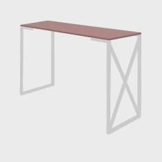 Mesa Escrivaninha 90cm Bex Home Office Industrial Consultório Ferro Branco mdf Rose - Ahz Móveis